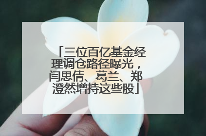 三位百亿基金经理调仓路径曝光，闫思倩、葛兰、郑澄然增持这些股
