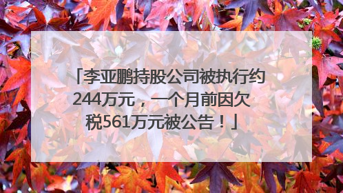 李亚鹏持股公司被执行约244万元，一个月前因欠税561万元被公告！